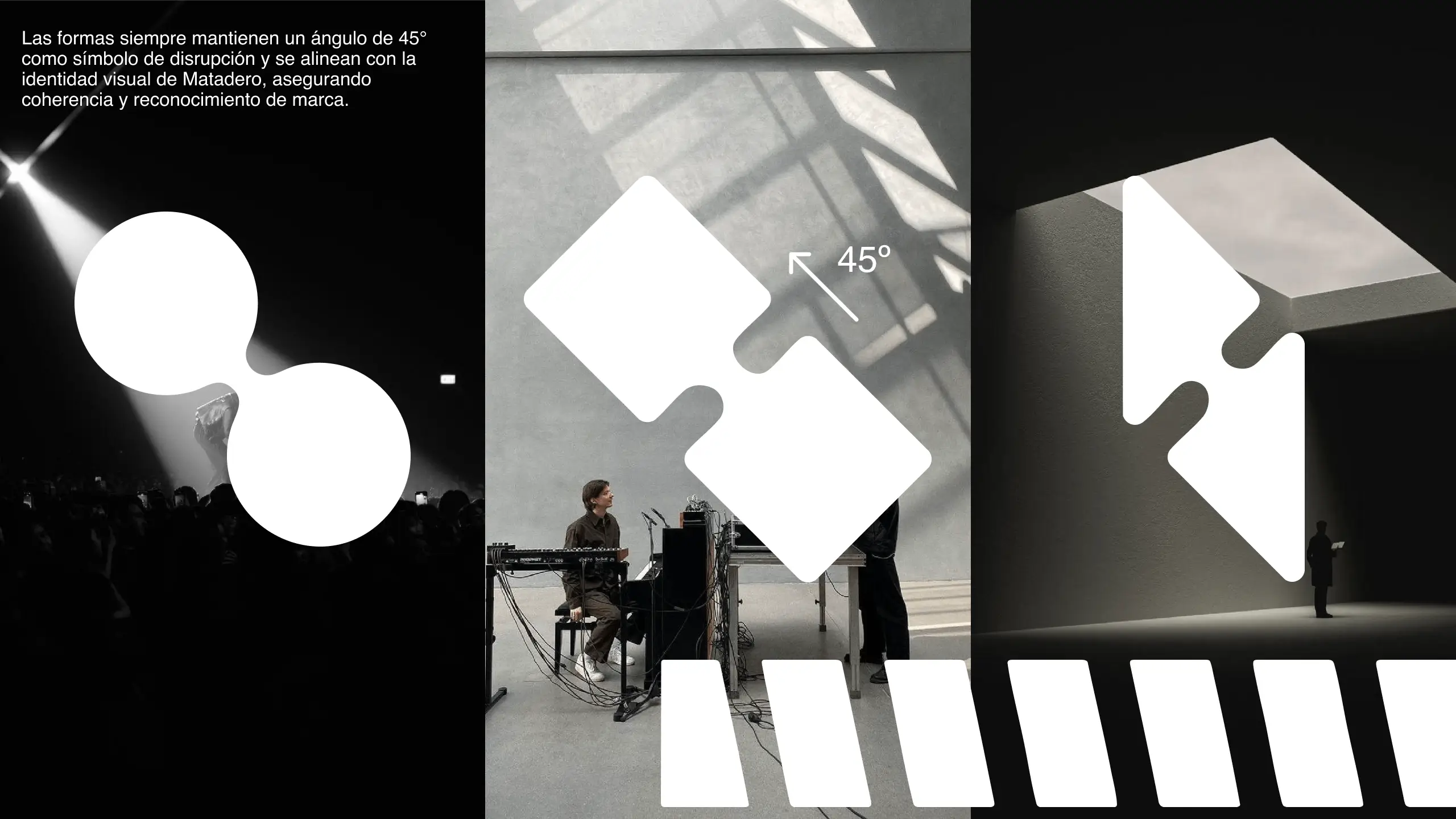 Inclinación de las formas unidas, asemejadas a las formas de MATADERO Madrid